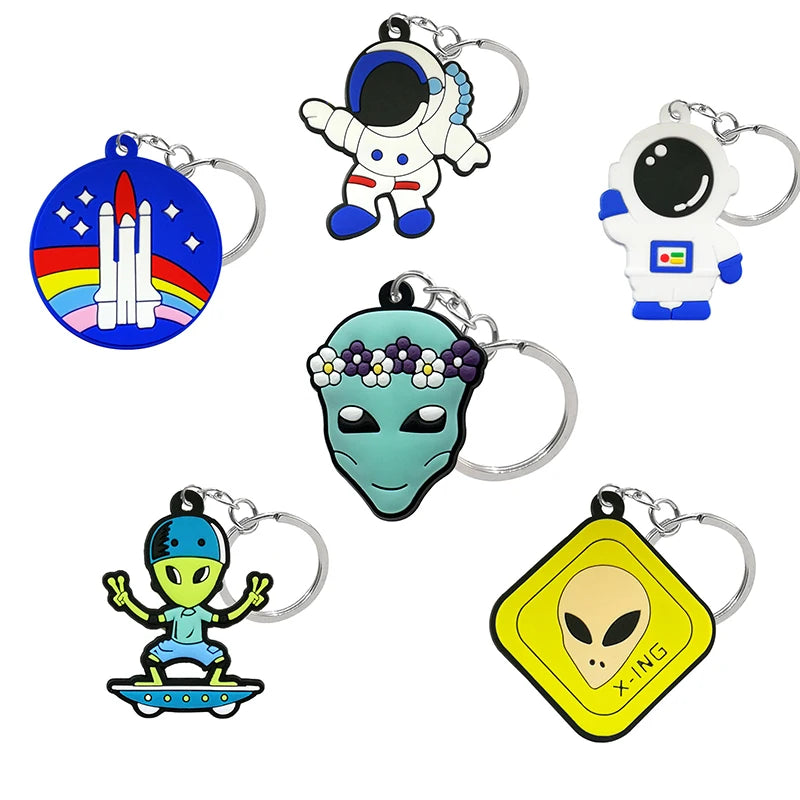 Space Series Cartoon PVC Keychains Rubber Aliens Astronauts Key Holder for Men Women Car Keys Trinkets & Kids Schoolbag Pendants