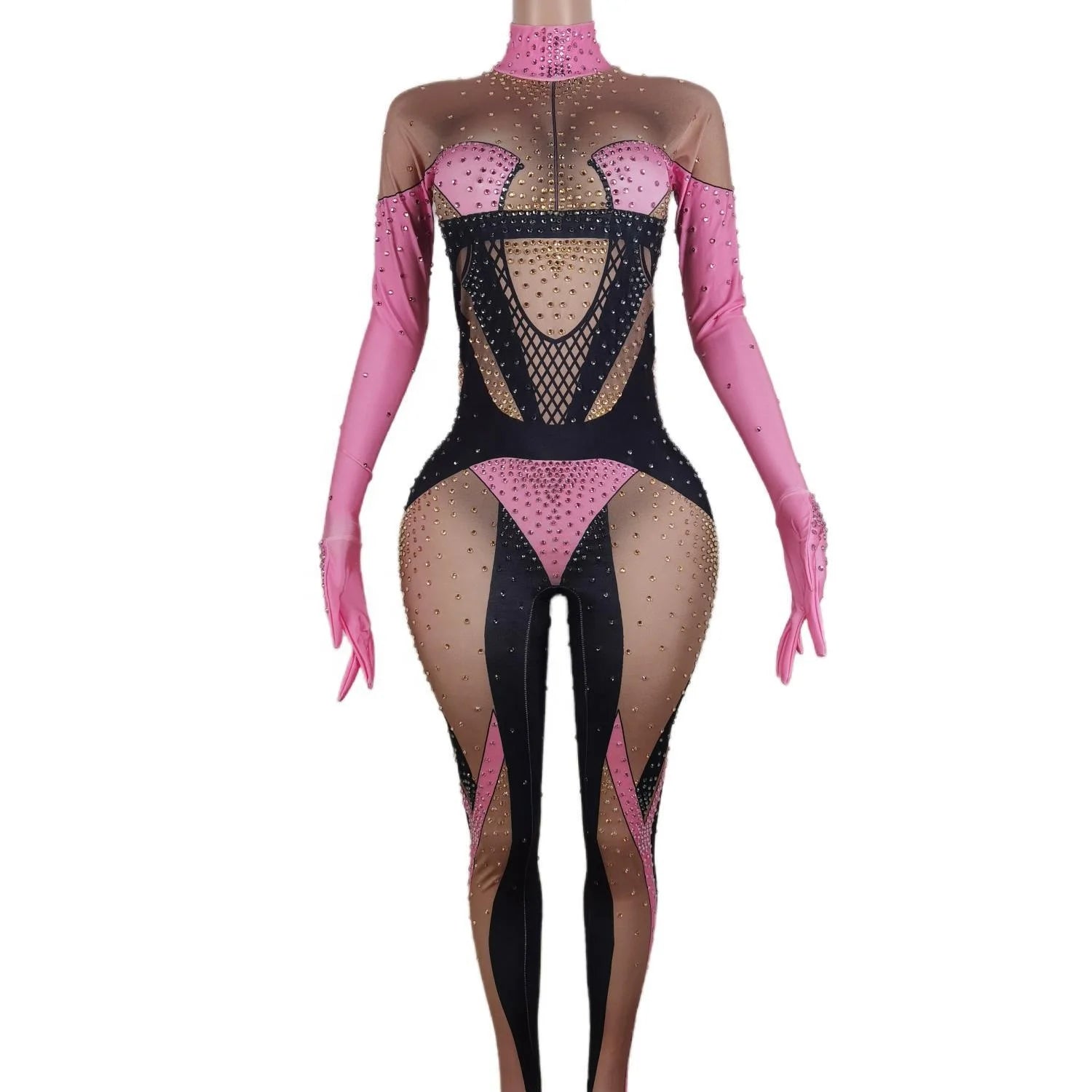 2024 Sexy Crystal Rhinestone One Piece Bodysuit Women Slim Fit Club Party Rompers Showgirl Stage Dancer Leotard Female Jumpsuits