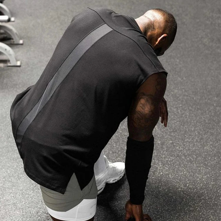 Summer Fashion Loose Plus Size Solid Color O-neck Sleeveless T-shirt Sweat-wicking Gym Men's Tank Tops