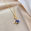 Titanium Steel Light Luxury Full Diamond Planet Galaxy Star Necklace Choker Chain for Women Girls Wedding Jewelry Gifts