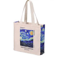 Van Gogh Custom Printed Canvas Tote Bag for Students Features Zipper Pocket and Letter Pattern Handle