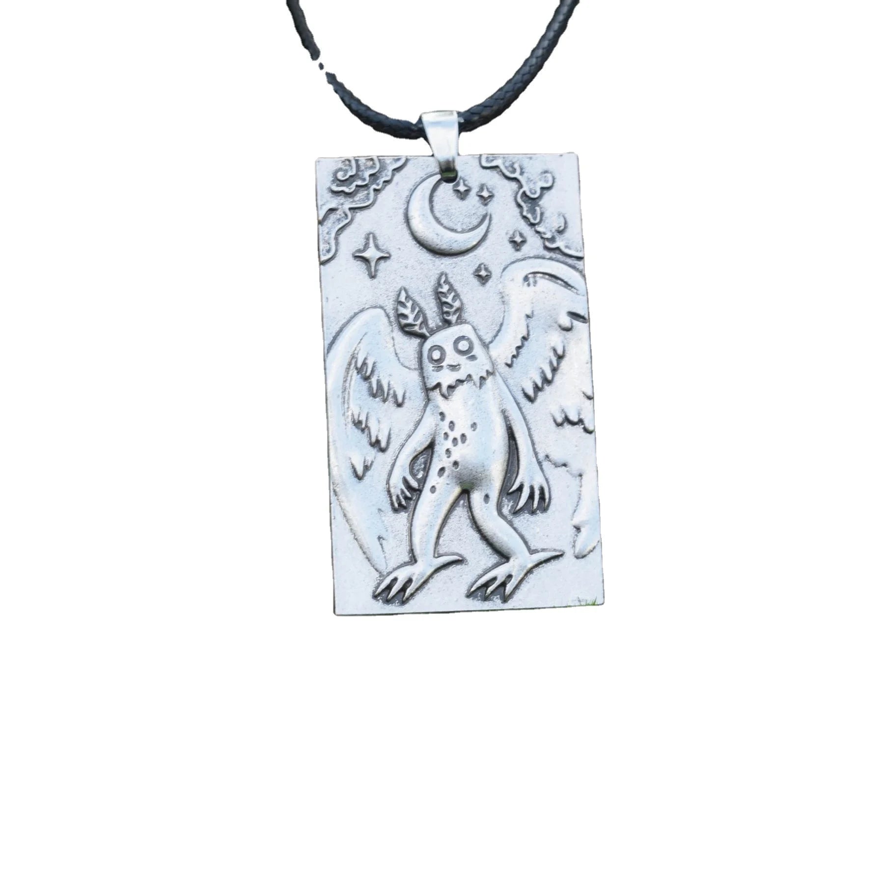 Gothic Style Starry Moon Night Mothman Pendant Necklace for Men and Women Punk Party Jewelry Gift