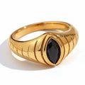 Vintage Hot Sale 18K Gold Black Marquise Zircon Texture Ring Chunky Irregular Eye Stone Finger Ring Hypoallergenic Jewelry
