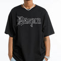 Hot Sale Oversize T Shirt Black Front Letter Pattern Back Cross Pattern T Shirt High Street Series Half Sleeve T Shirt