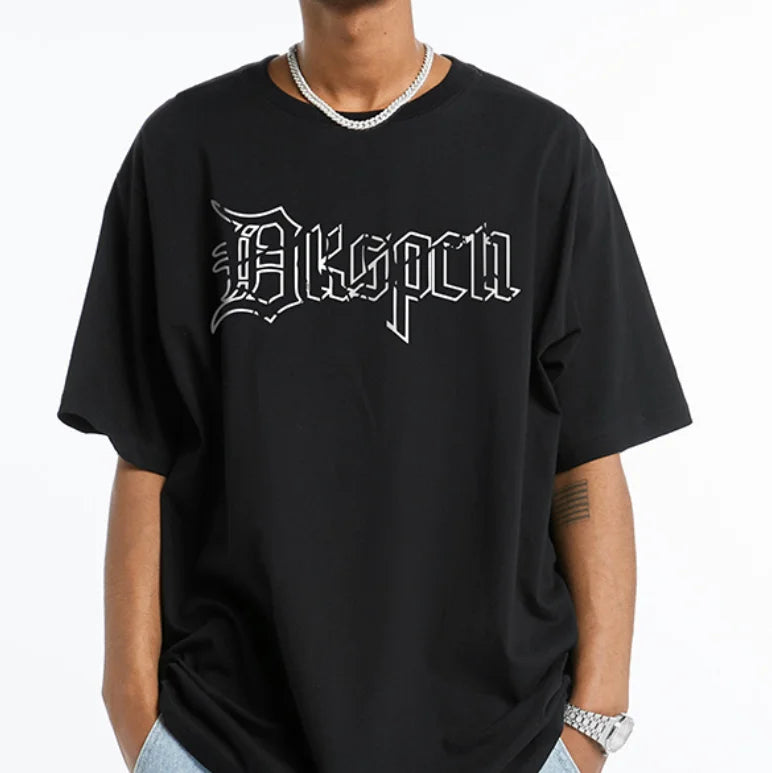 Hot Sale Oversize T Shirt Black Front Letter Pattern Back Cross Pattern T Shirt High Street Series Half Sleeve T Shirt
