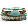 Fashion Bohemian Custom Jewelry Triangle Glass Natural Chip Gemstone African Turquoise Handmade 5 Strands Wrap Bead Bracelet