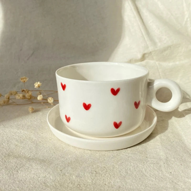 Custom New Couple Gift Cute Love Heart Mug Eco-Friendly Porcelain Coffee Mug and Saucer Nordic Logo Espresso Cup Set