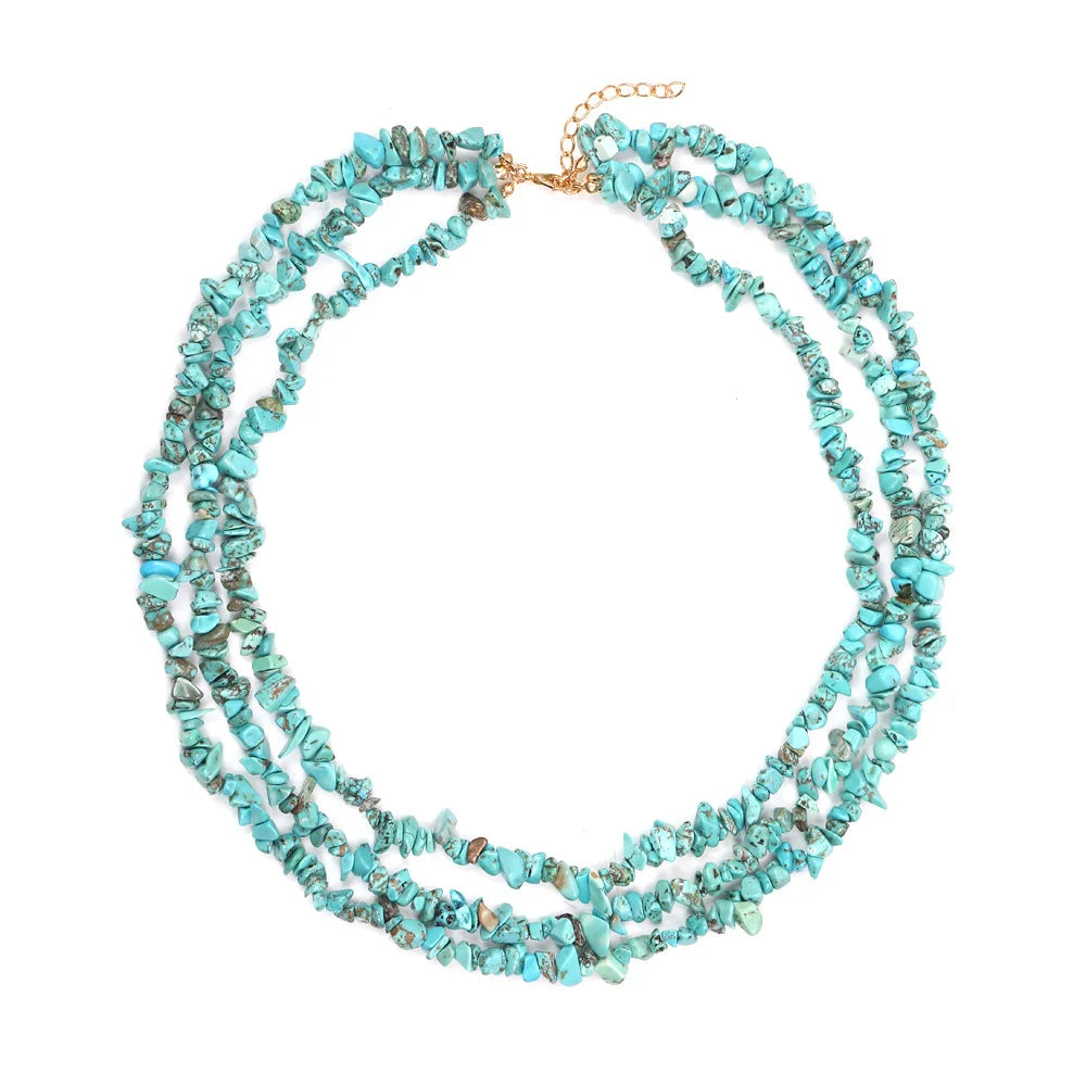 Exaggerate Multi-layer Gravel Irregular Natural Stone Necklace Boho Turquoise Necklace for Women