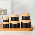 Custom logo Frosted Black Glass Refillable Empty Cosmetic Jar Pot Eye Shadow Face Cream Container With Wood Grain Cap