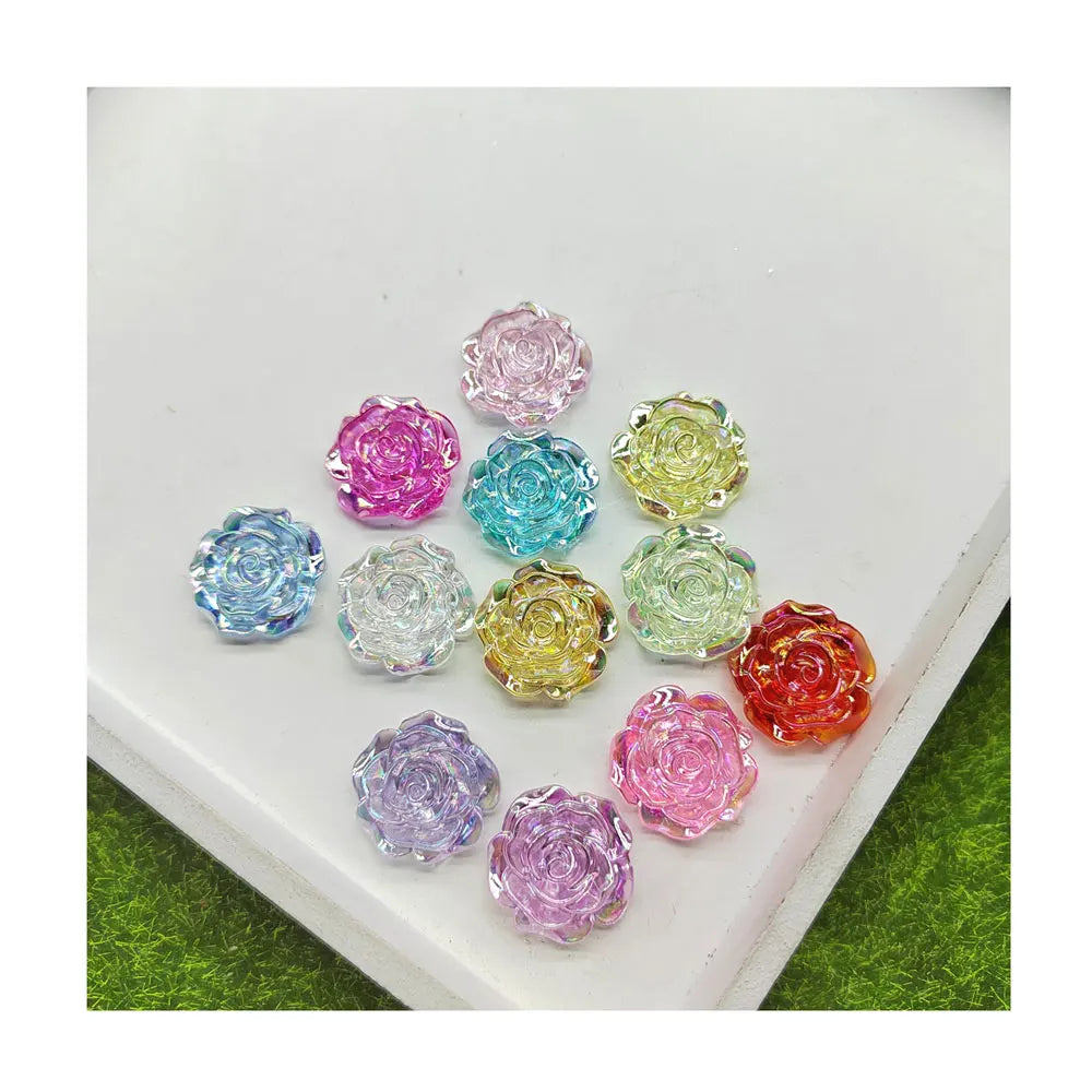 AB Color 3D Resin Rose Miniature 15/19/24mm Jewelry Beads Flower Pendants Home DIY Decor Hair Headwear Ornament