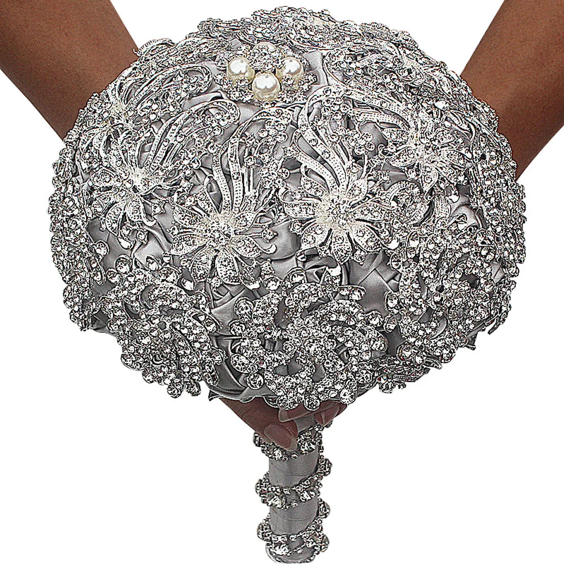 YP005 Luxury Crystal Bride Wedding Bouquet High Grade Artificial Crystal Bouquet Holding Flower Artificial Flower