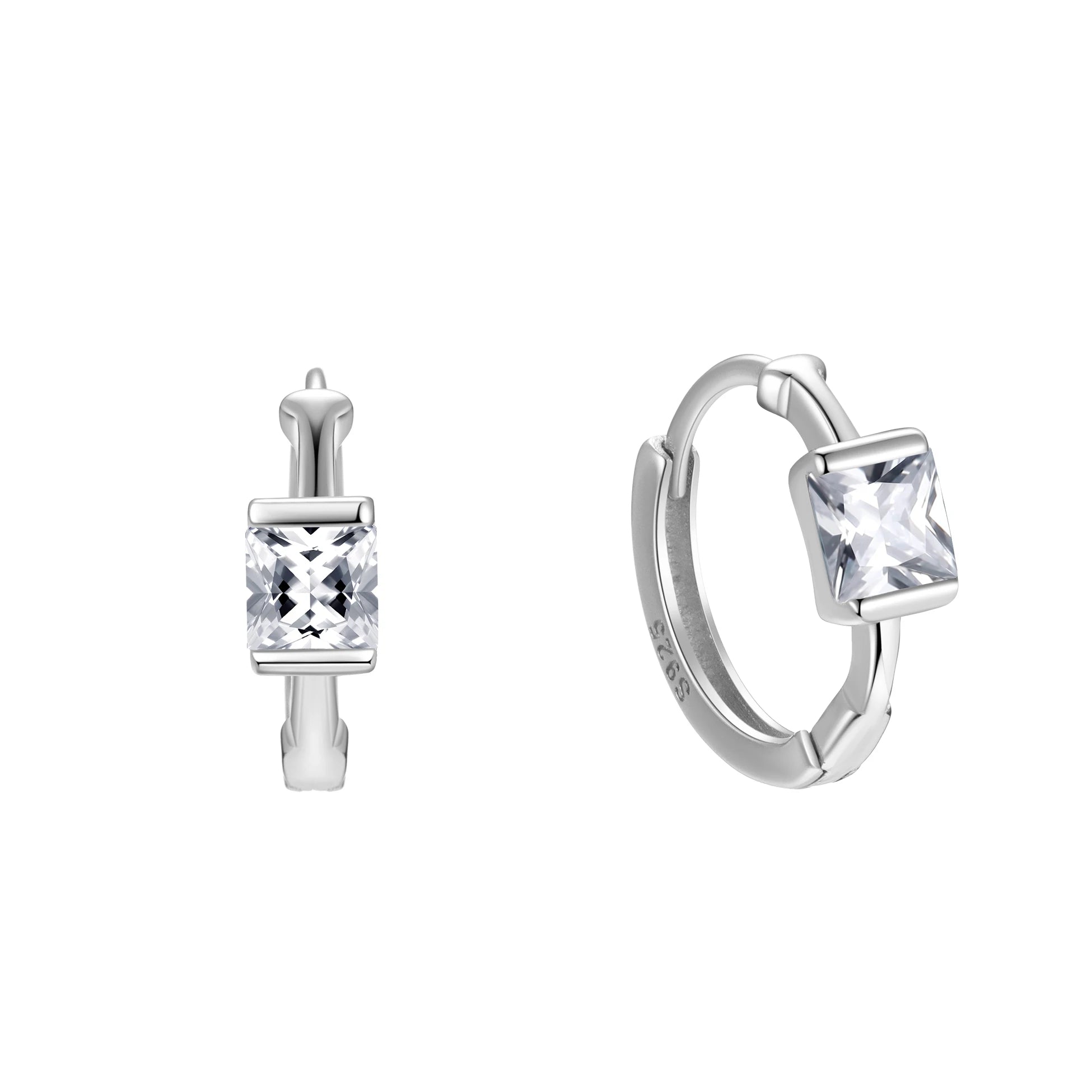 Square CZ Earrings 925 Sterling Silver Geometric Baguette Cubic Zirconia Simple Huggies for Women Wholesale Fine Jewelry