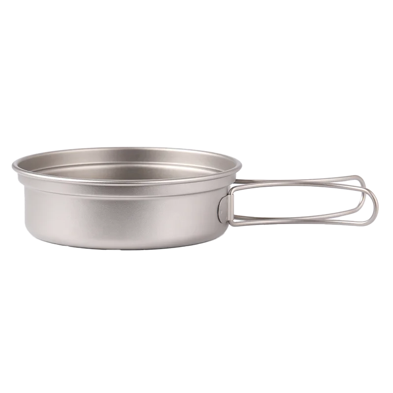 Ultralight Titanium Frypan Bowl Outdoor Camping Frying Pan Hiking Backpacking Cooking Frying Pan with Foldable Handles
