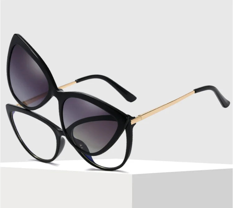 95658 Cat Eye Blue Light Blocking Glasses Women TR90 Clip on Sunglasses New Arrival