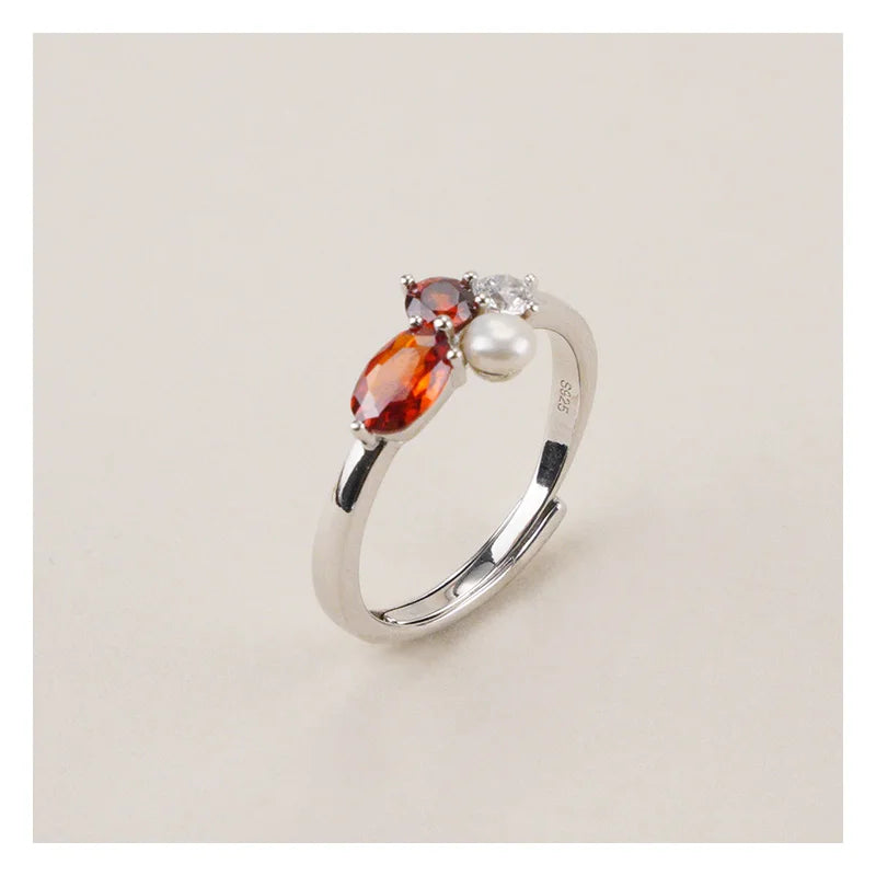 Vintage Design Shorea 4mm Garnet Red Stone S925 Silver Ring Plated 18-karat Gold Garnet Open Silver Rings for Women