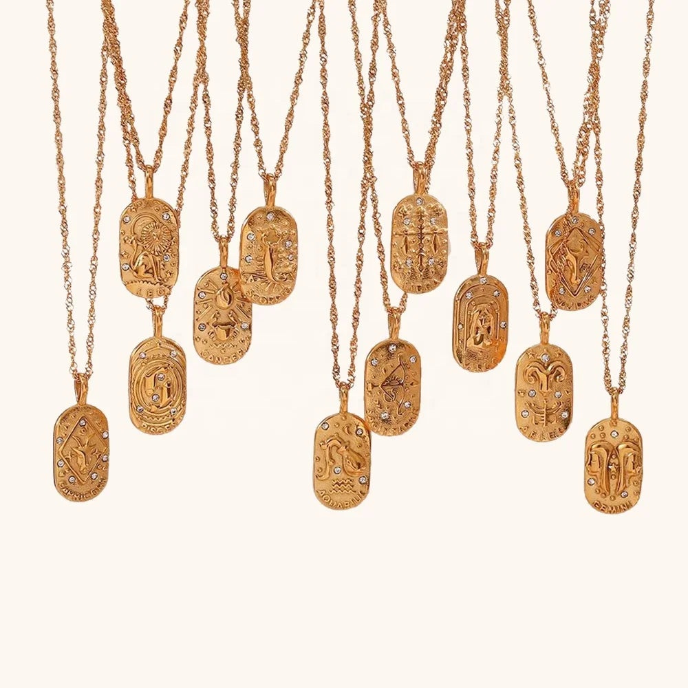 Dingran New Trendy Oval Pendant Zodiac Necklace Long Lasting Gold Plated Jewelry Personalized Necklace