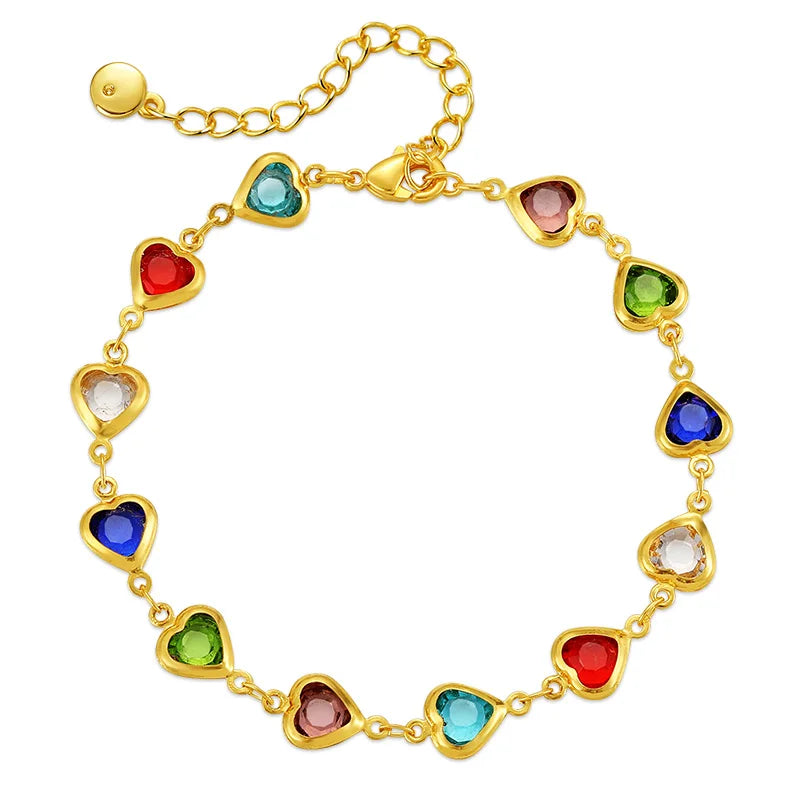 New Arrival Brass 18K Gold Jewelry Bohemian Style Retro Heart Luxury Zircon Chain Bracelet Women's Friendship CZ Bracelet Gift MegaBDM