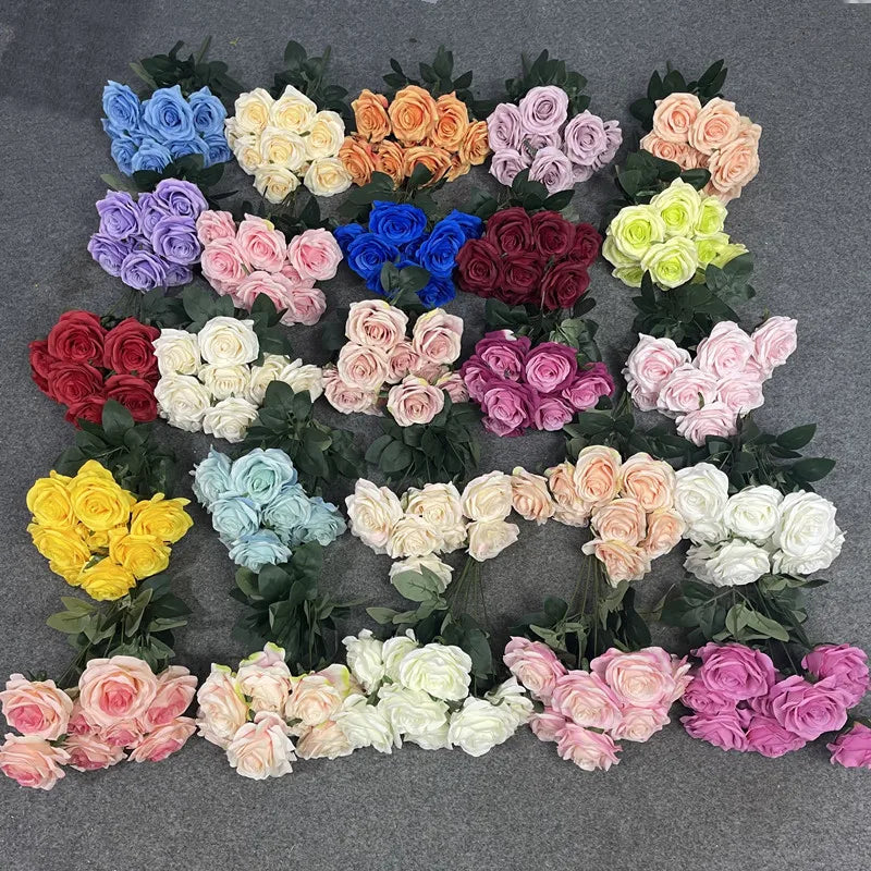 High Quality 10 Heads Rose Artificial Silk Wholesale Rose Flower Bouquet Home Display Flower Decoration