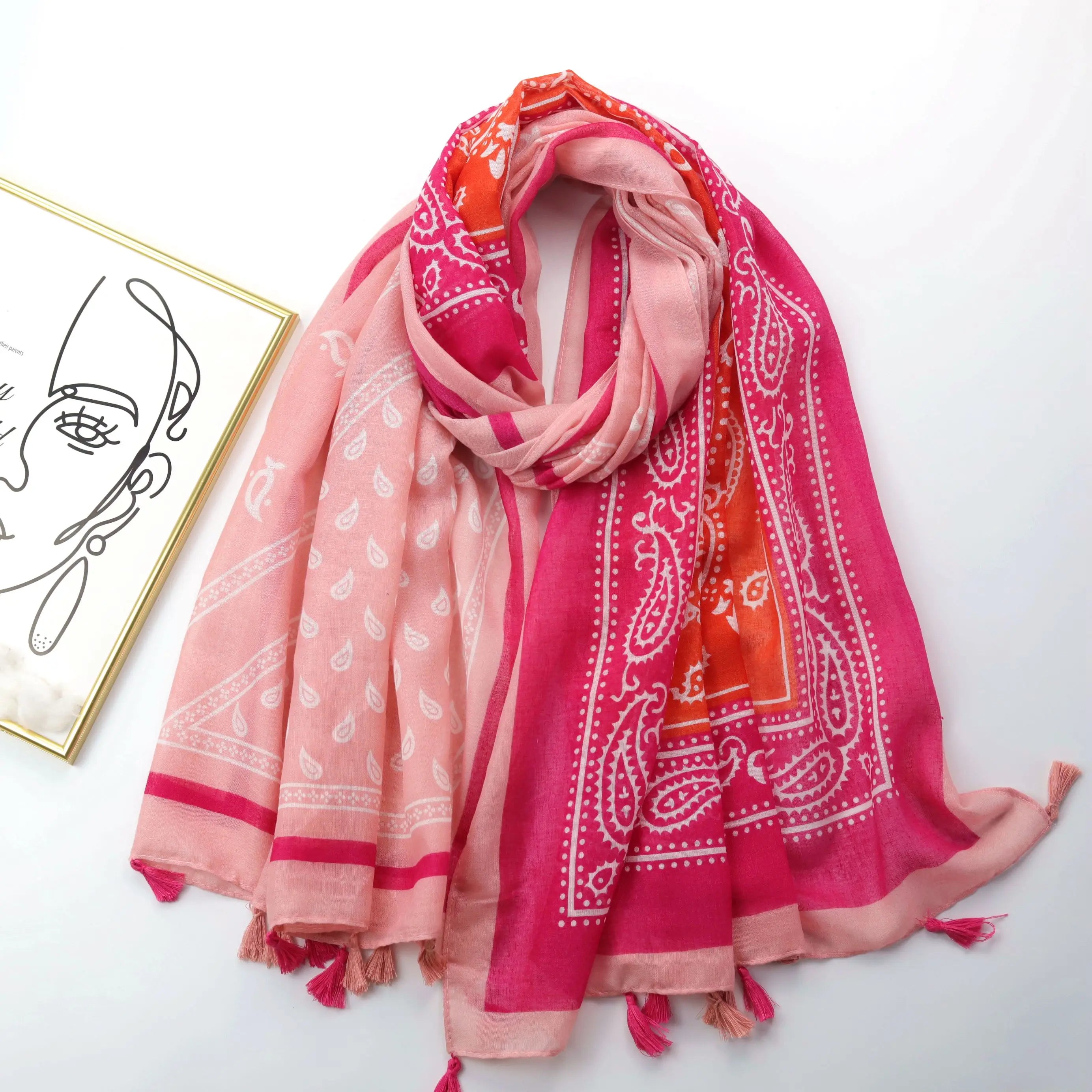 Bohemia Style Cotton and Linen Cashew Printed Tassel Long Scarf Africa Women Summer Soft Multifunction Shawl Swimsuit Cover up
