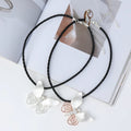 New Shiny Silver Scratched Texture Butterfly Decoration Black Leather Neck Choker  for Girl Party