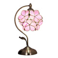 Antique Brass Base Tiffany Flower Lampshade Desk Lamp Cherry Blossom Style Stained Glass Petal LED Light Source for Bedroom