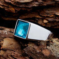 SS8-587R Stainless Steel Square Fashion Design Blue and Green Stone Luxury Geometric Stone Ring Natural Stone Ring