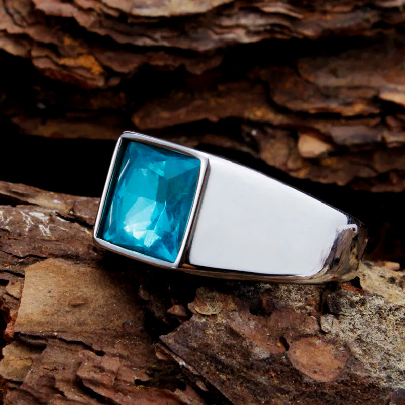 SS8-587R Stainless Steel Square Fashion Design Blue and Green Stone Luxury Geometric Stone Ring Natural Stone Ring