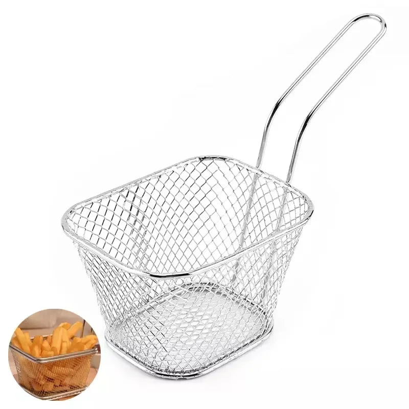Food Safe Square Fry Basket Electroplated Iron Wire Mesh French Fries Basket Eco-Friendly Home Kitchen Tools