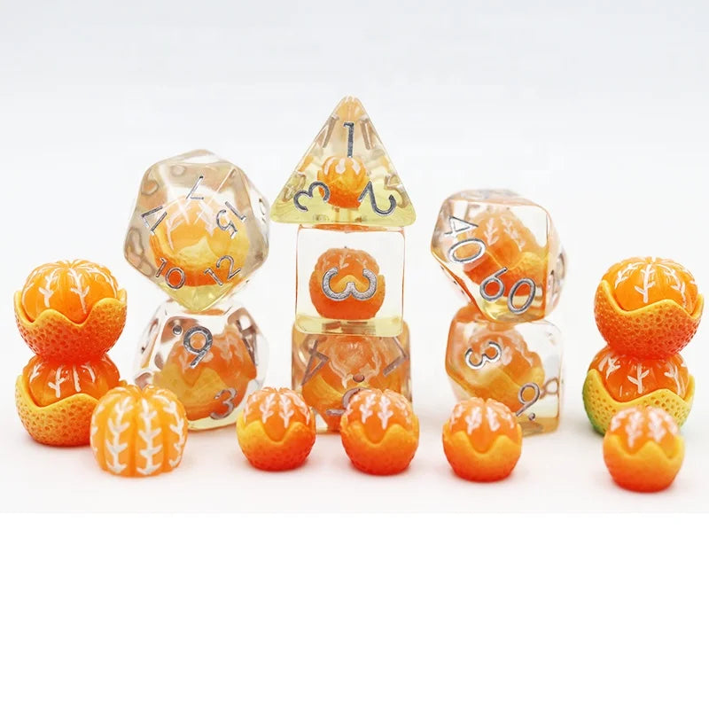Custom Logo 16mm Resin Dice Set Round Colour Orange OEM Wholesale RPG Dice with Custom Logo