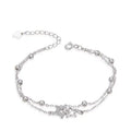 Rhinestone Sparkling Star Pendant Sterling Silver Link Chain Bangle Fashion Jewelry S925 Charm Bracelet for Women Lady Girls