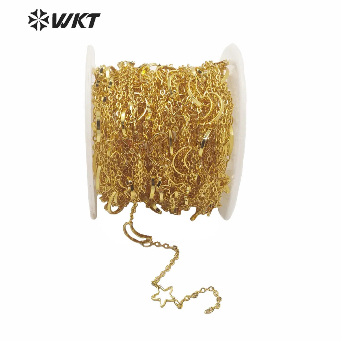 WT-BC140 HOT Women Jewelry Moon and Star Chain for Necklace Gold Plated Sell by Meter Brass Star Chain for DIY CHAIN