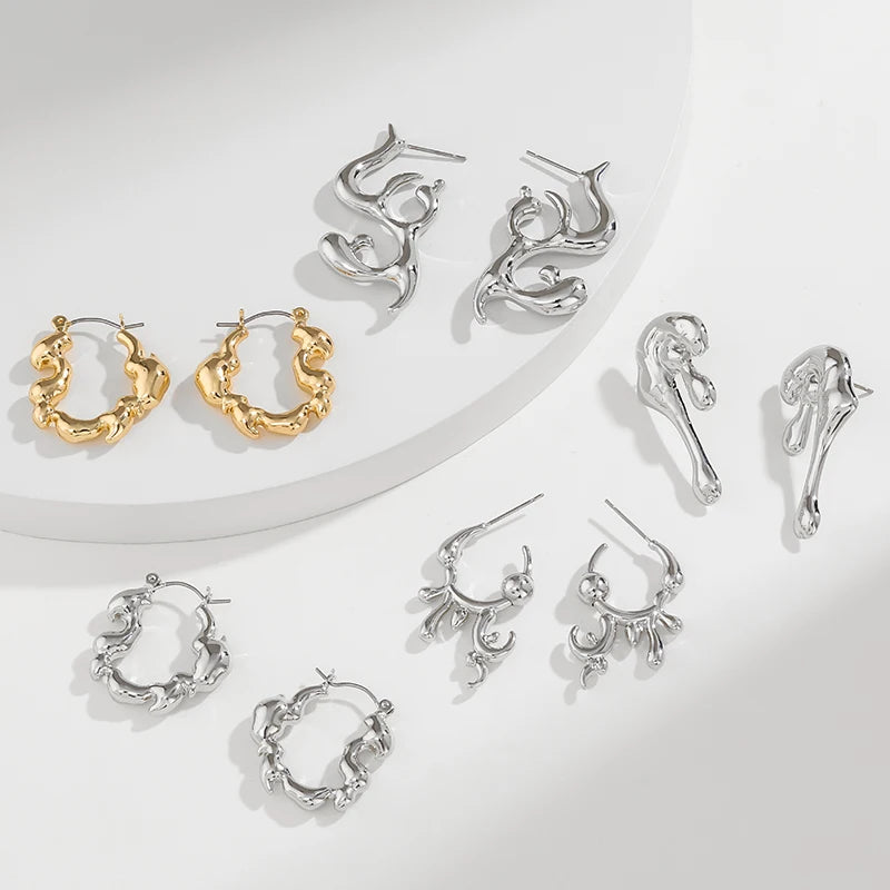 Original Design Alloy Irregular Drip Melting Liquid Molten Metal Earring Women Lady Dripping Gold Melted Metal Earrings Jewelry