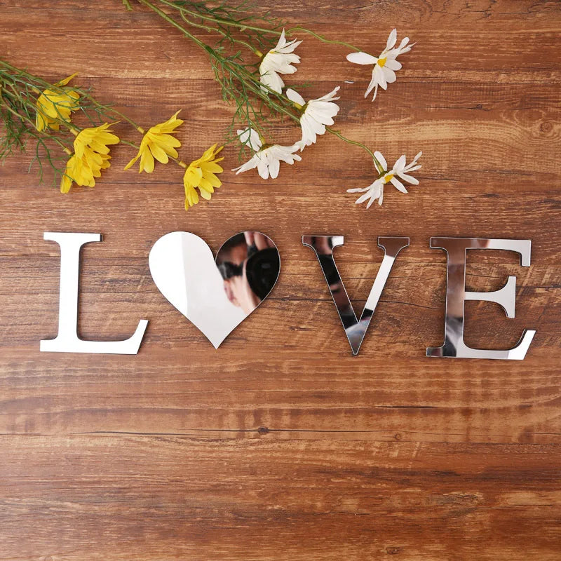 Party Wedding Decoration Silver 3d Diy Plastics Acrylic Alphabet Letter Mirror Wall Sticker