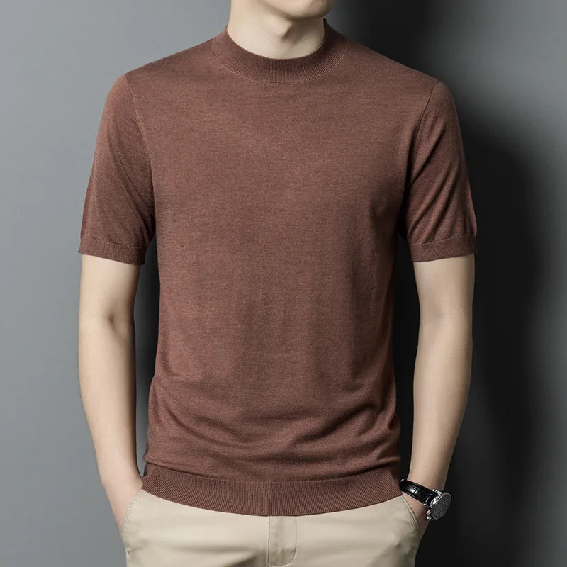 Men's Wool Blend Short Sleeve Shirt Anti-Pilling Fabric Business Casual  Customizable Label Ready to Ship Small Batch Wholesale