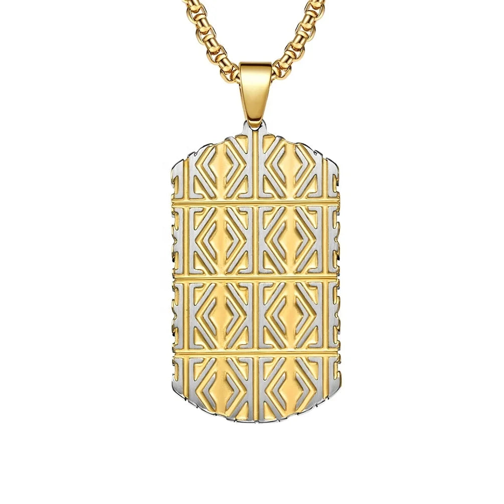 Dogtag Necklace Man Pendant Hot Selling Gold Black Silver Men Engraved Pattern Stainless Steel Pendant