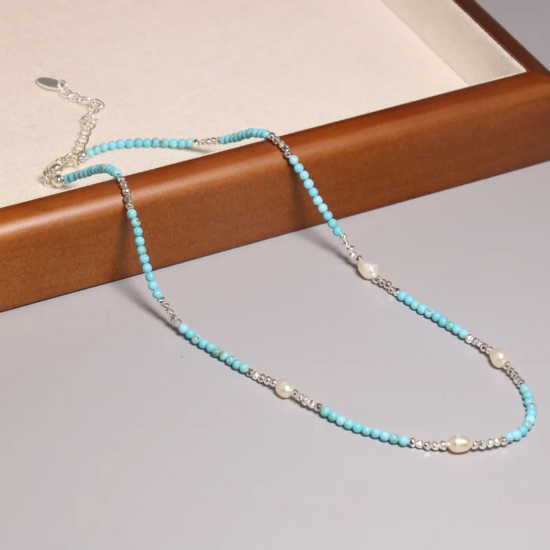 Minimalist Bohemian Blue Turquoise Beaded Choker Necklace for Women Men Pearl Charm Healing Stone Energy Necklace Jewelry Gift