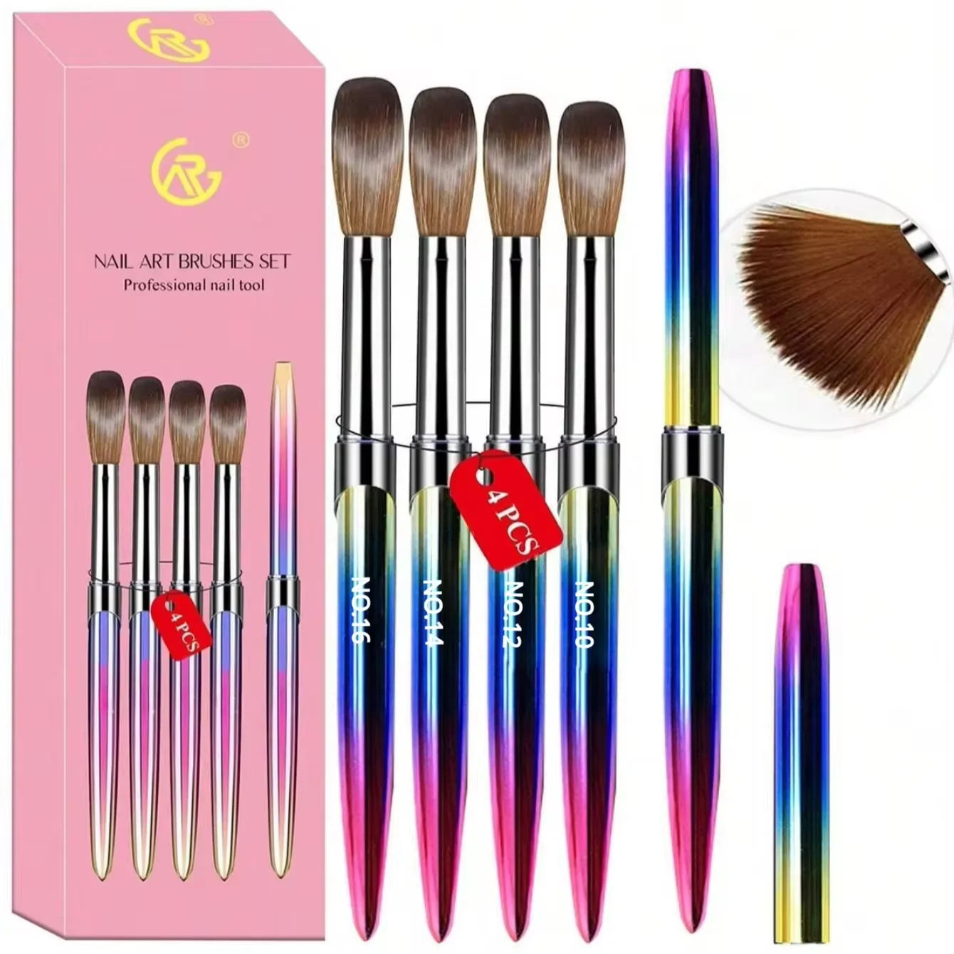 Size 4 Blue Nail Art Sturdy Metal Handle Oval Shaped Nylon Bristles Powder Design Tools Professional Manicure DIY Home Salon