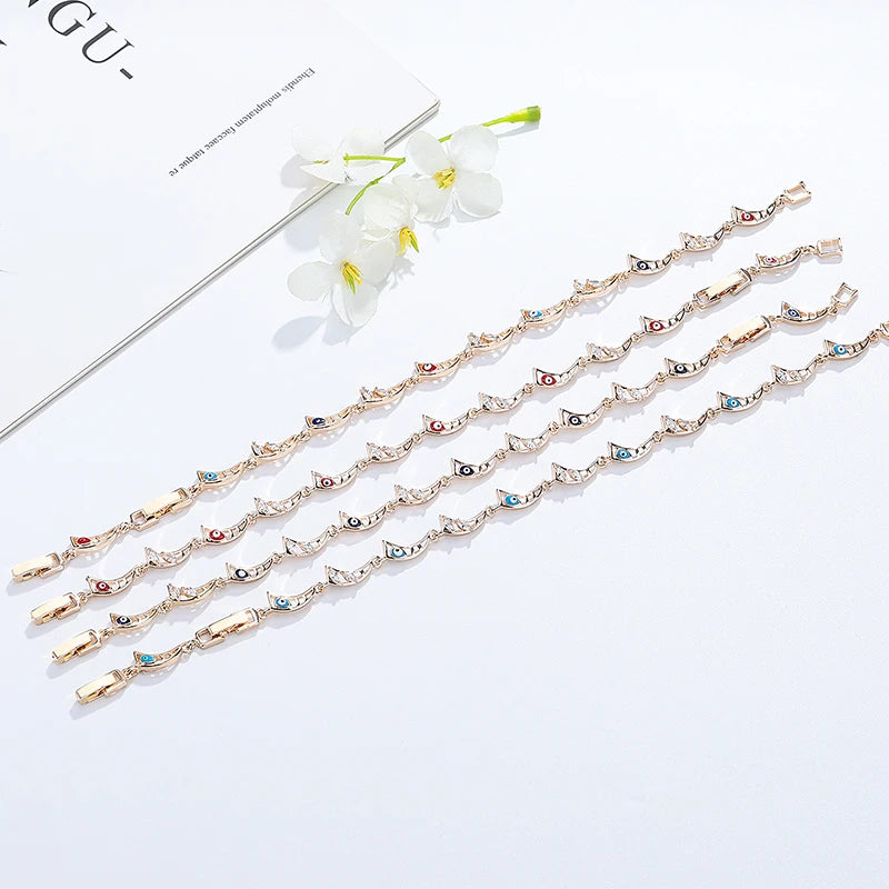 Opulent Women 18K Gold Wholesale Devi Cubic Zirconia Eye Shaped Fine Jewelry Bracelets & Bangles