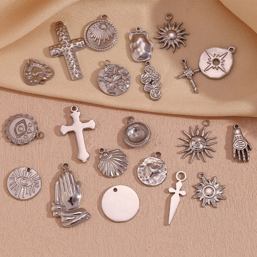 Best Sell Fashion Retro Jewelry Accessories Stainless Steel Devil Eye Sun Moon Cross Coin Pendants & Charms for Jewelry Making