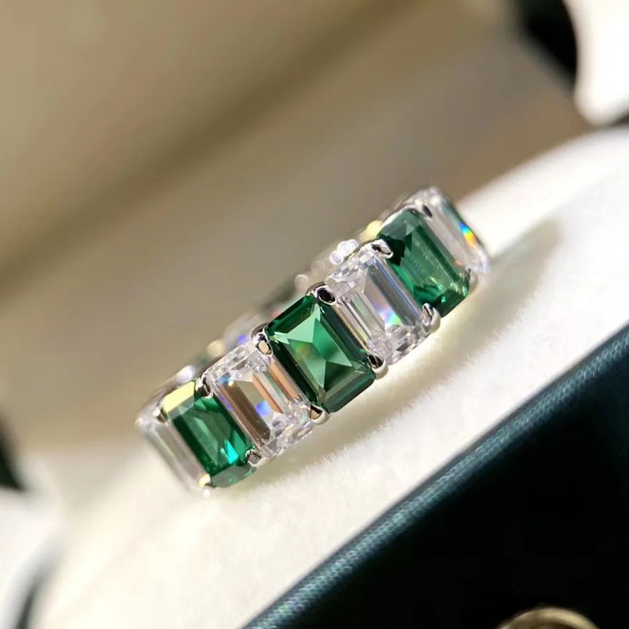 Aimgal Fine Jewelry S925 Silver 8A High Carbon Diamond Emerald square 0.5ct Full Circle Diamond Ring