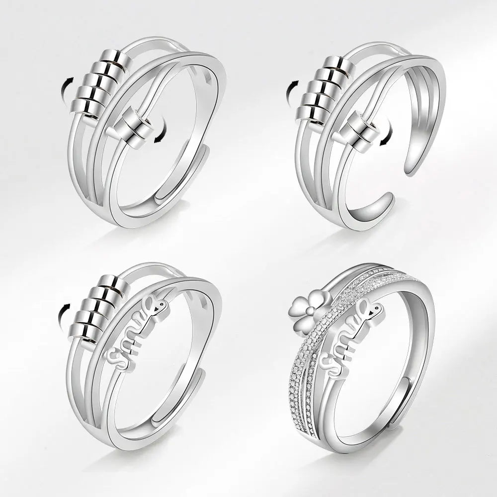 Anxiety Ring Adjustable Opening Women Men Fidget Ring With Bead Worry Stress Relief Jewelry Female Stacking Finger Rings