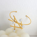 Fashion Irregular Pearl Rings Bracelet Set Gold Plated Stainless Steel Geometric Pearl Rings Bracelet Set Anillos De Oro
