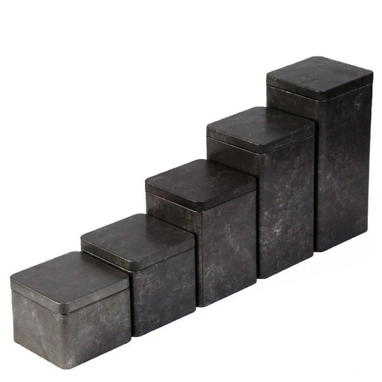In Stock Custom Design Small Black Airtight Square Tea Packaging Metal Tin Tea Box