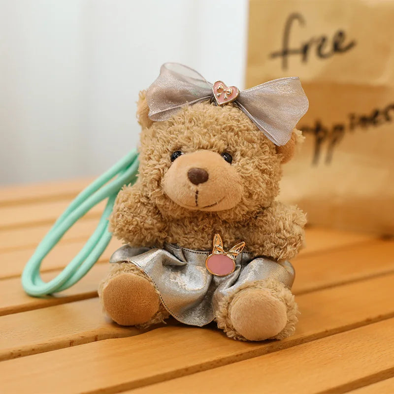 Valentines Couple Cute Brown Bear Doll Plush Key Chain Mini Bear Keyring for Bag Pendant Bow Teddy Bear Kawaii Stuffed Keychain