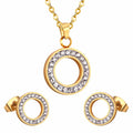 Precious Shiny Carving Circle Zircon Earrings Necklace Jewelry Set Fashion 18k Gold Plated Female Jewelry for Wedding Bride