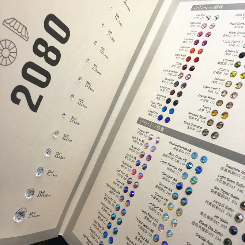Bling Foil Flat Back  Bikini Decoration Crystal in Bulk Hot Fix Rhinestones Color Chart