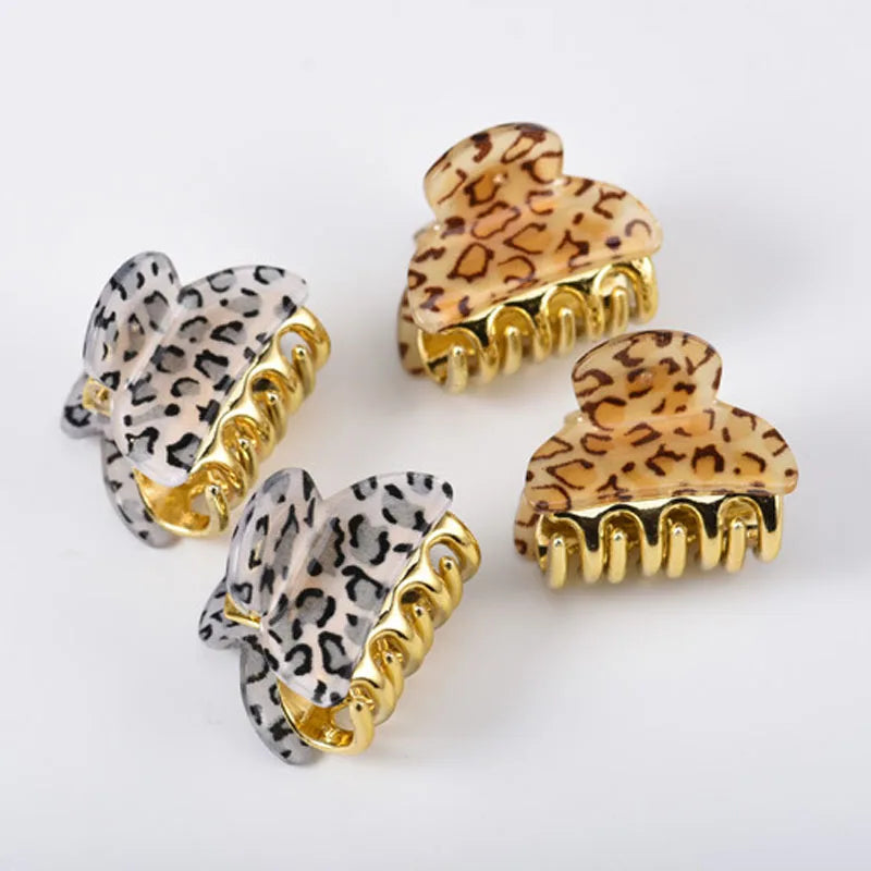 Mini Acrylic Leopard Hairpin Hair Claw Cute Simple and Party-Style Hair Clip Headdress Made of Acetate and Rhinestone