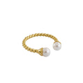 Double Pearl Open Ring 925 Sterling Silver Twisted Band Adjustable Ring for Women Girls