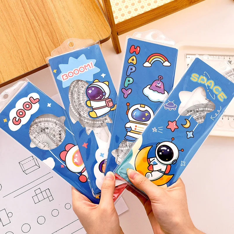 Wholesale School Kids Stationery Gifts Cute Astronaut Pattern Plastic Ruler Set