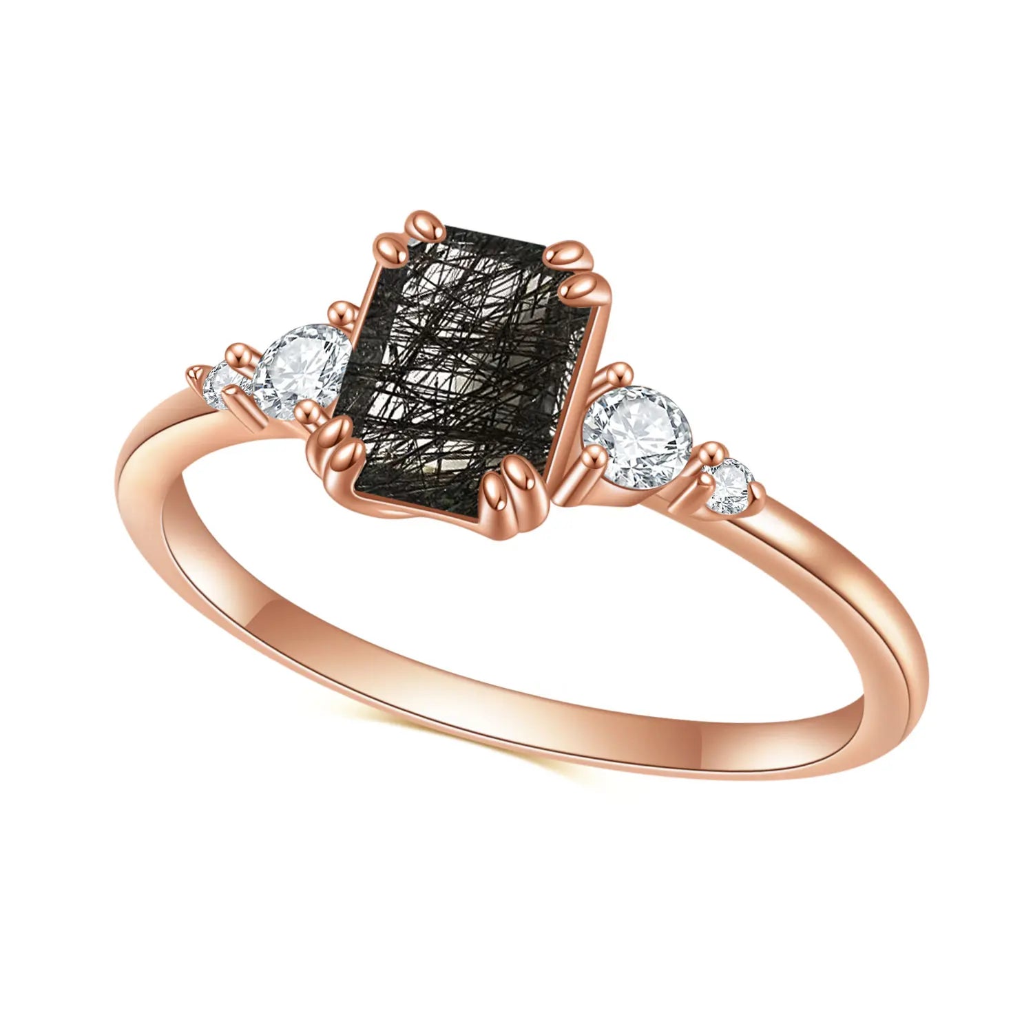 OL1023 Abiding Jewelry Main Stone Emerald Cut Black Rutilated Quartz Women Gold Plated 925 Sterling Silver Colorful Ring